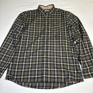 Fjallraven Stig Shirt Green Plaid Long Sleeve Button Cotton Mens XXL Slim EUC